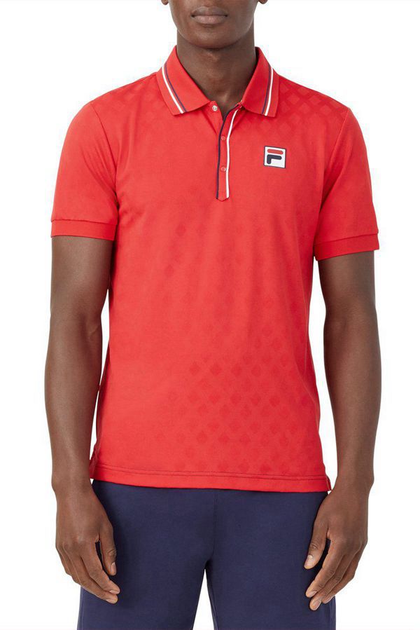 Fila Heritage Jacquard Men's Polo Shirts - Red,NZ 648-58019